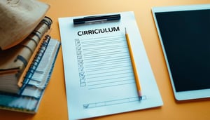 a piece of paper with a list of cirriculum items and a pencil and a electronic tablet